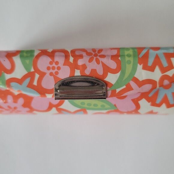 Clinique Vintage Orange Blue Floral Lipstick Snap Closure Case Mirror Inside - Picture 5 of 9